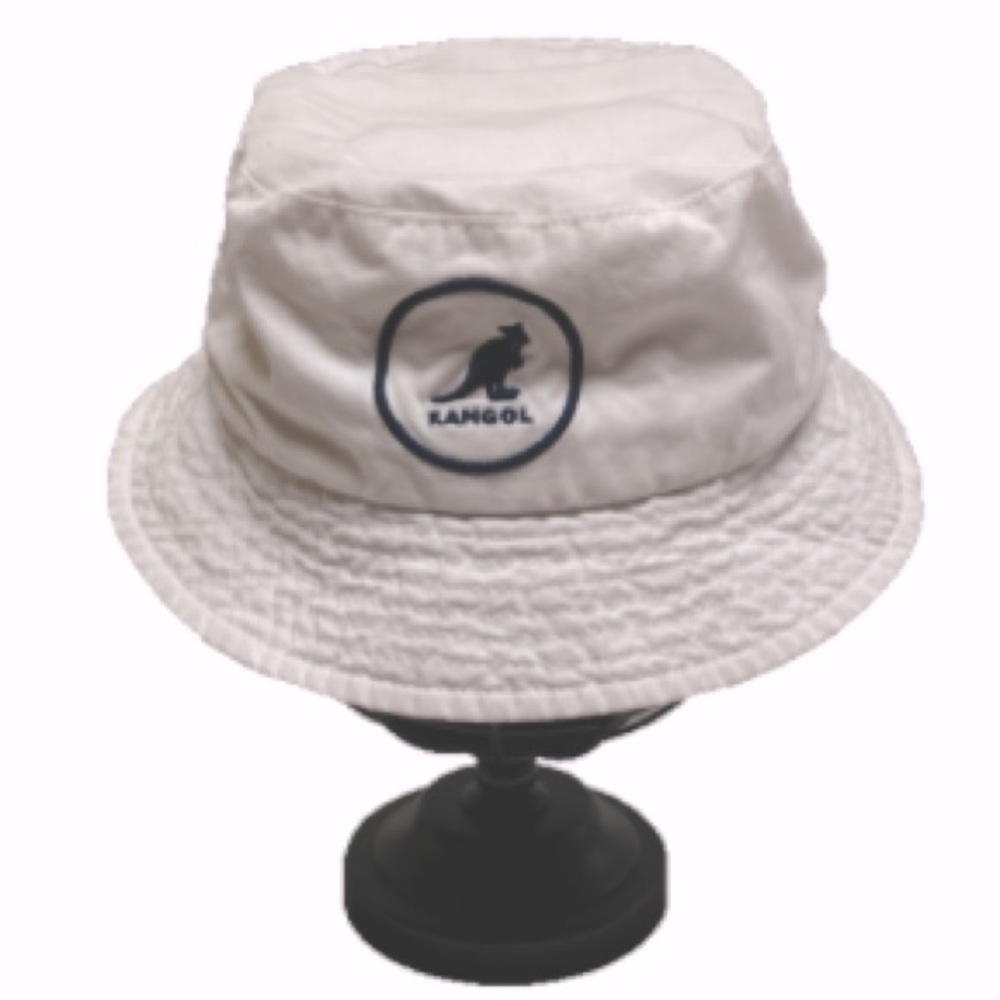 KANGOL Washed Flat Top Fisherman White Bucket Hat Unisex Adult Small